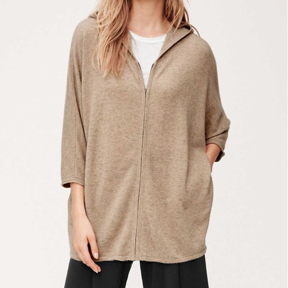 Garnet Hill Zip Front Cashmere Hooded Cardigan Size XS 100% Cashmere